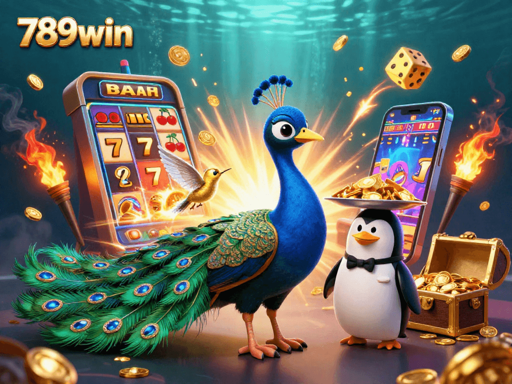 Experience the thrilling gaming world of 789win with vibrant casino elements and playful characters.