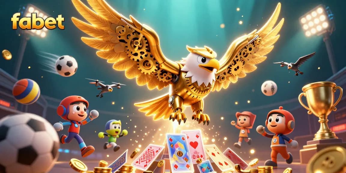 Experience the fabet excitement with a golden eagle amidst dynamic sports betting elements.