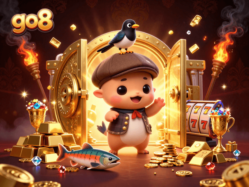Engage with go8's thrilling online casino experience featuring adorable Nessie and gold treasures.