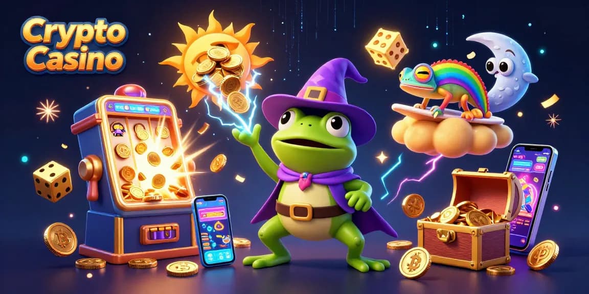 Engage in thrilling Crypto Casino adventures with wizards and coins amidst a vibrant scene.