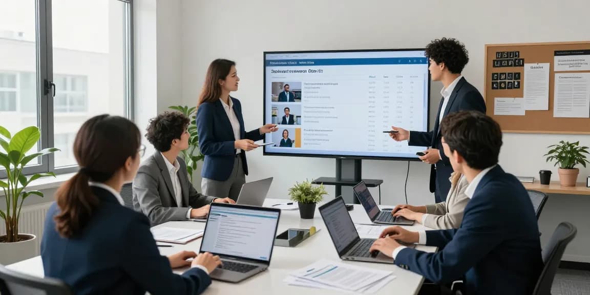 Team collaborating in a modernes Inkassobüro, showcasing effective debt recovery strategies and technology.