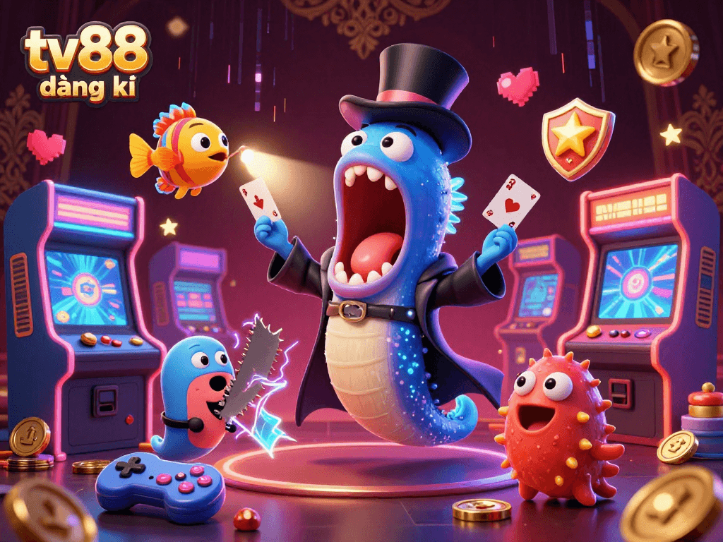 Experience tv88 đăng ký with vibrant 3D casino characters performing magic tricks in an exciting game environment.