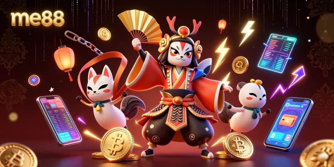 Engage in thrilling gaming experiences at me88, featuring vibrant 3D characters and crypto elements.