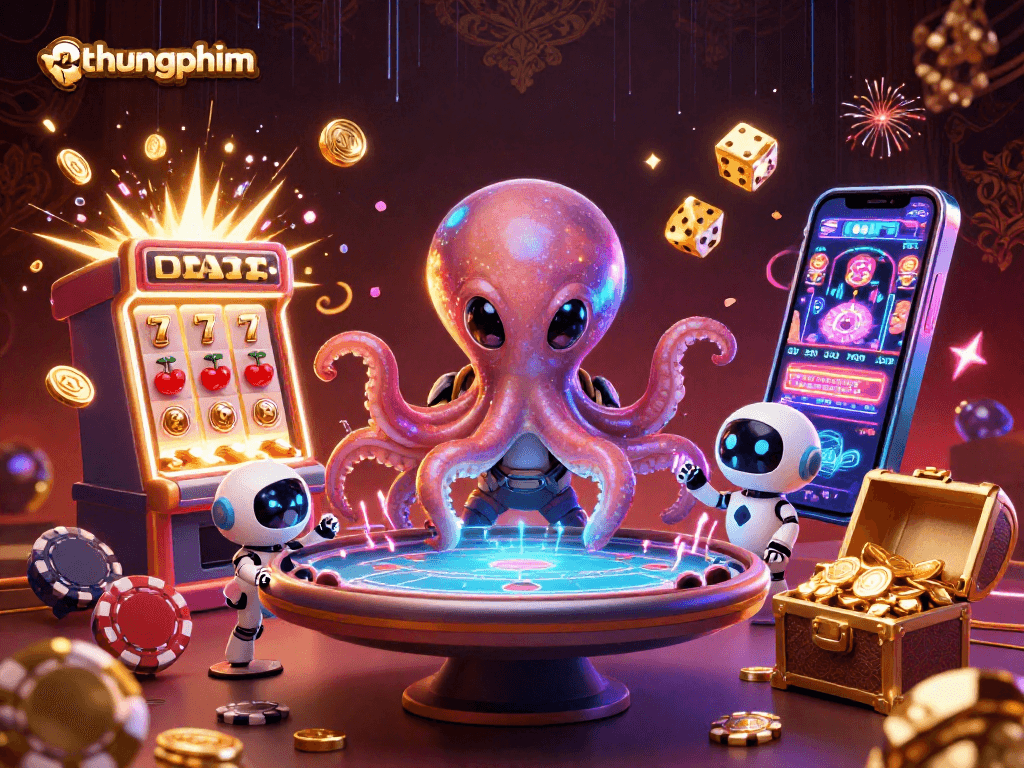 Play exciting casino games with thungphim featuring an alien octopus and jackpot elements.
