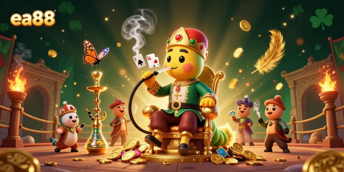 ea88 offers thrilling gaming experiences, showcased with a vibrant 3D scene full of casino elements.
