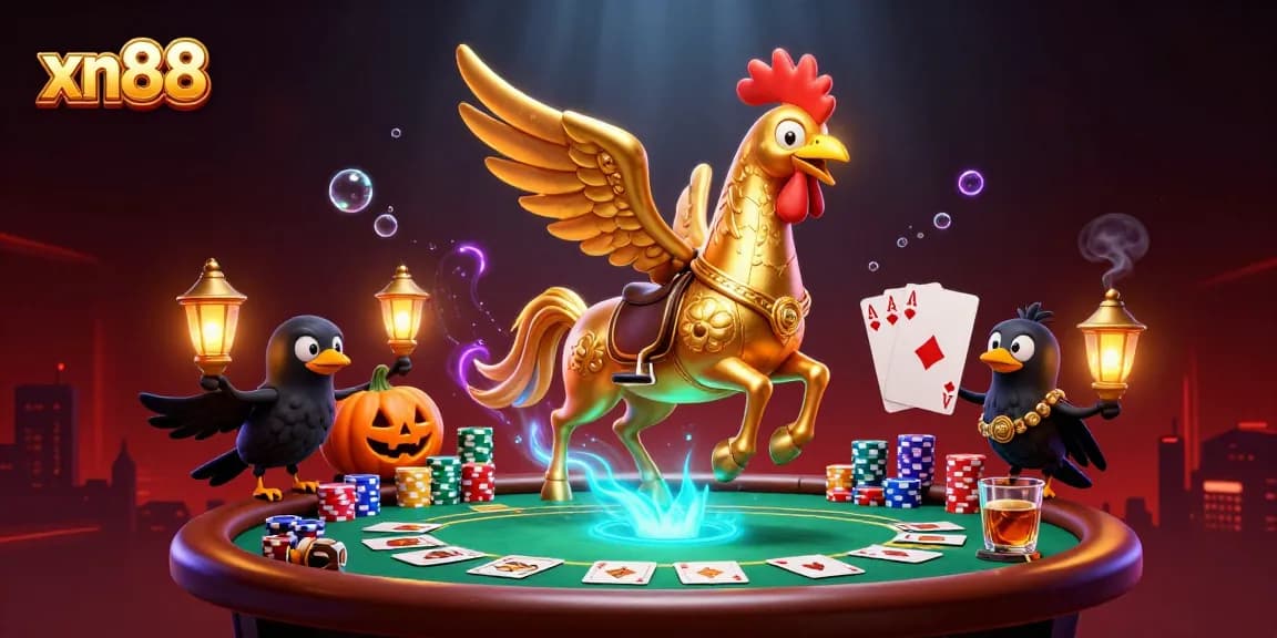 Experience thrilling gameplay at xn88 with vibrant casino action, featuring a golden rooster in a midnight setting.