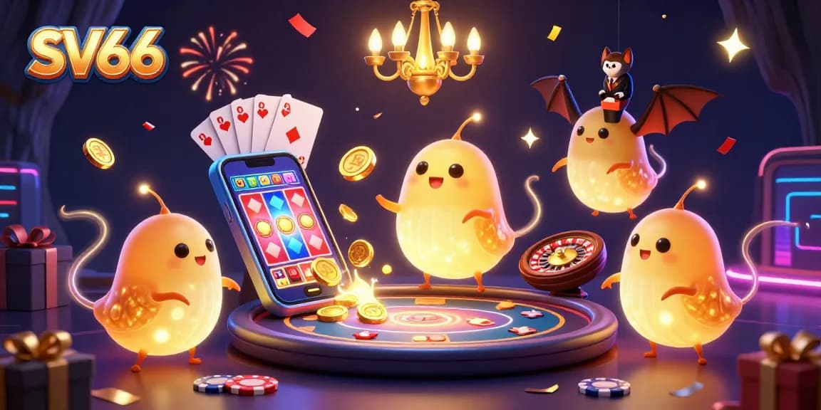 Experience vibrant SV66 gaming with glowworms lighting a dynamic casino scene full of fun.
