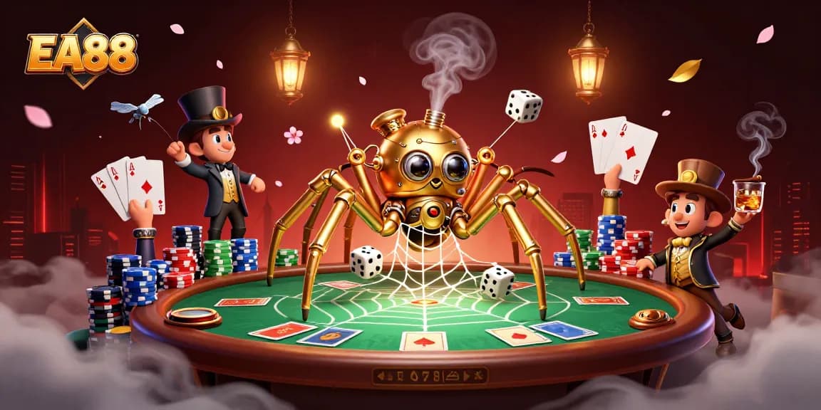 Engage with EA88 gameplay through a lively 3D casino scene featuring vibrant characters and rich elements.