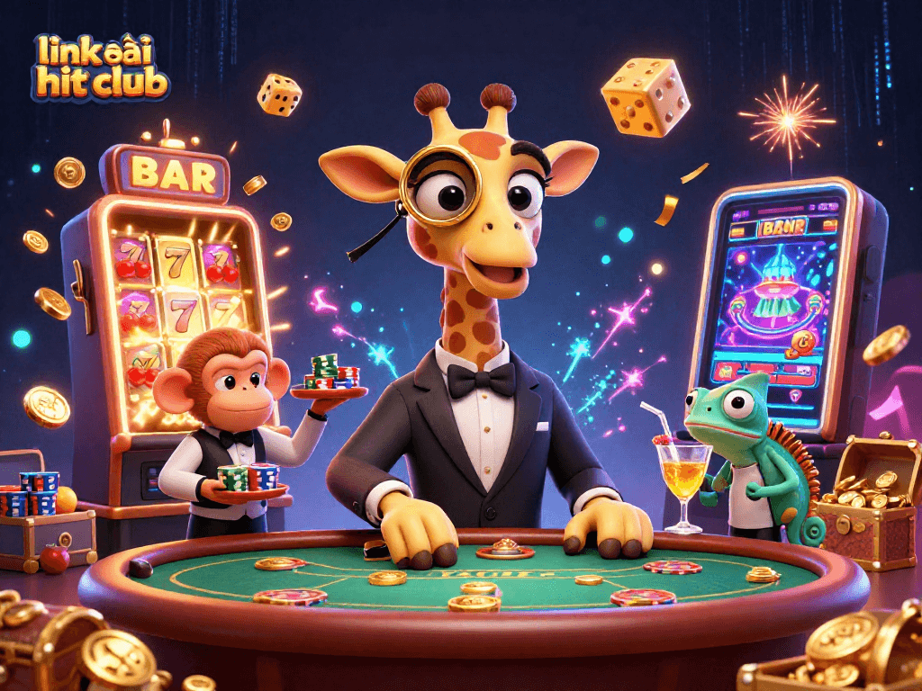 Experience the excitement with link vào hit club, featuring a high-roller giraffe and casino games in action.