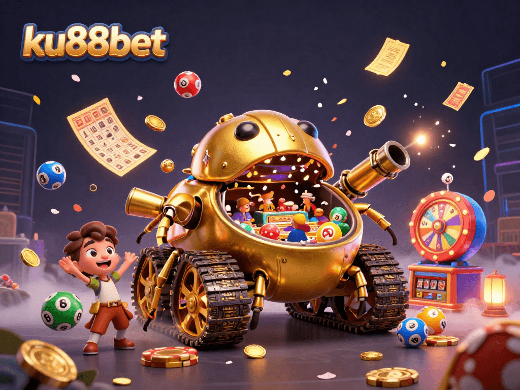 Experience excitement with ku88bet's engaging casino action in a vibrant 3D illustration.