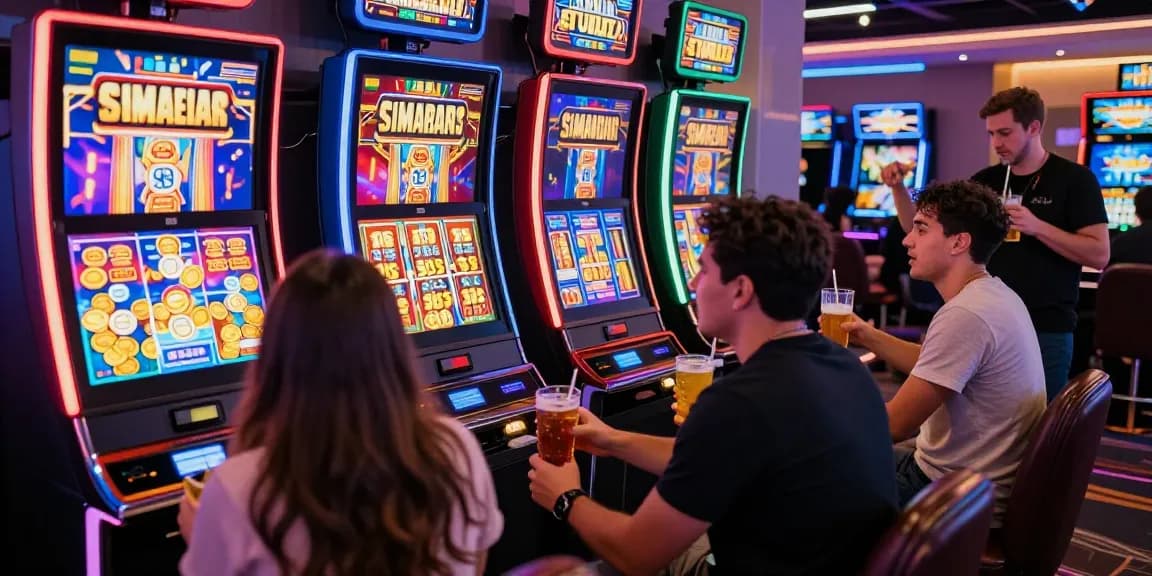 Celebration at a slot online casino with players winning big.