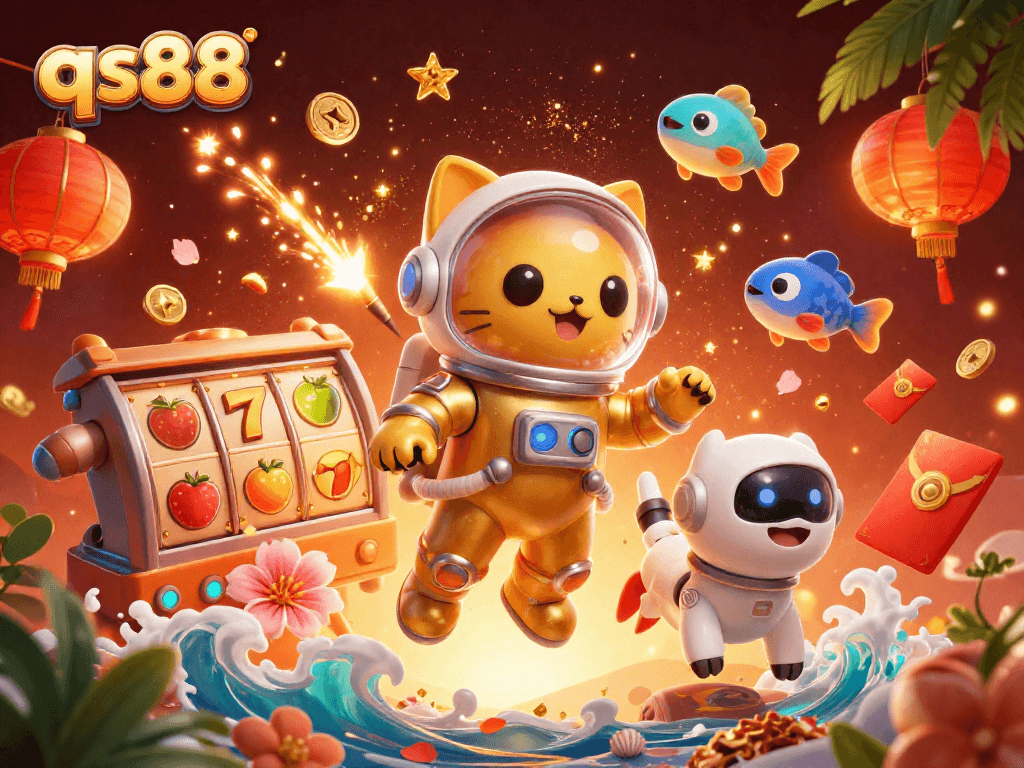 Experience big wins with qs88 through vibrant 3D animations featuring lucky symbols and characters.