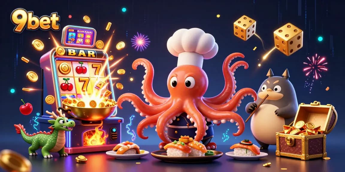 Experience the excitement of 9bet with a vibrant 3D casino scene featuring unique characters and dynamic gaming elements.