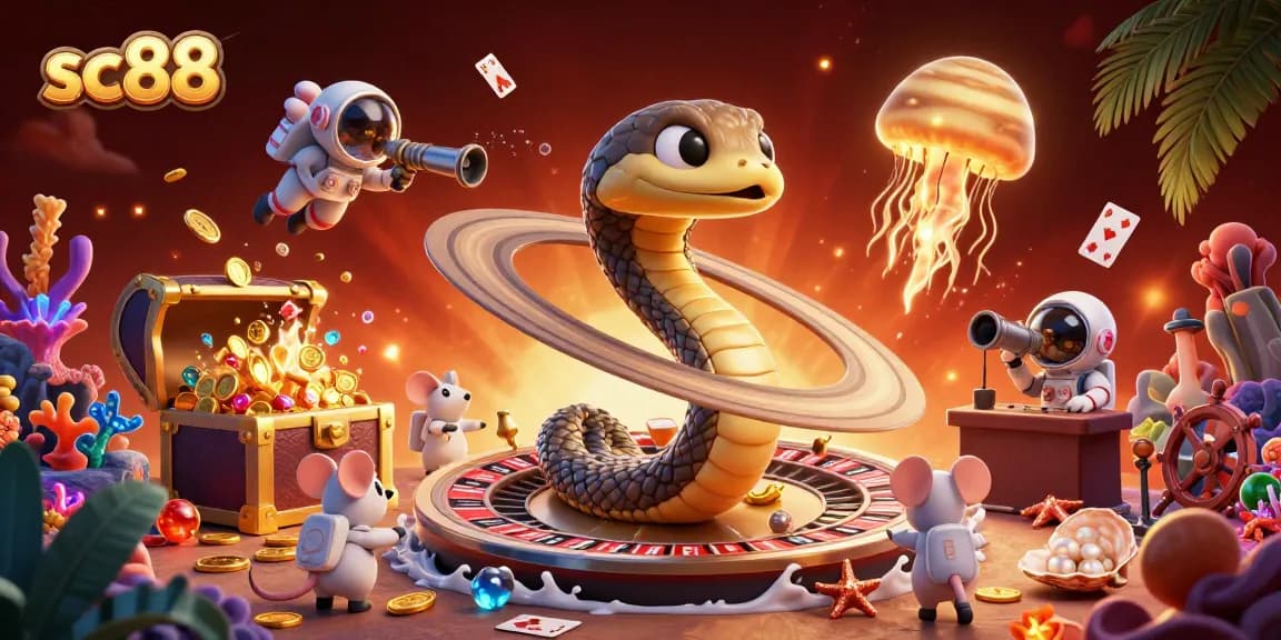 Experience exciting bets with sc88 at a cosmic roulette table surrounded by fun characters!