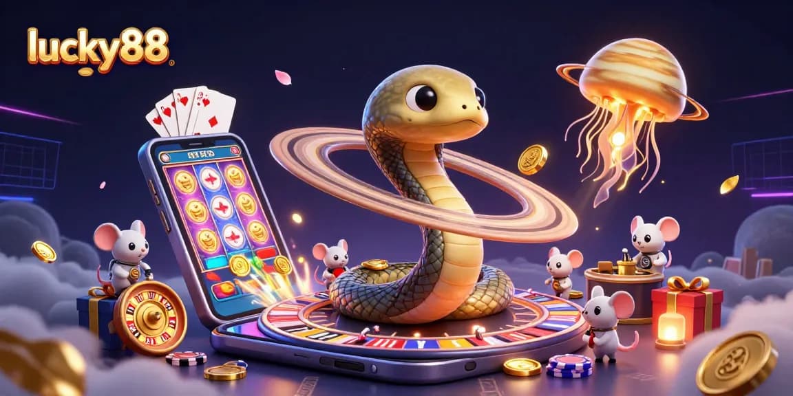 Place your winning bets with lucky88 in this vibrant 3D casino illustration featuring animated characters.