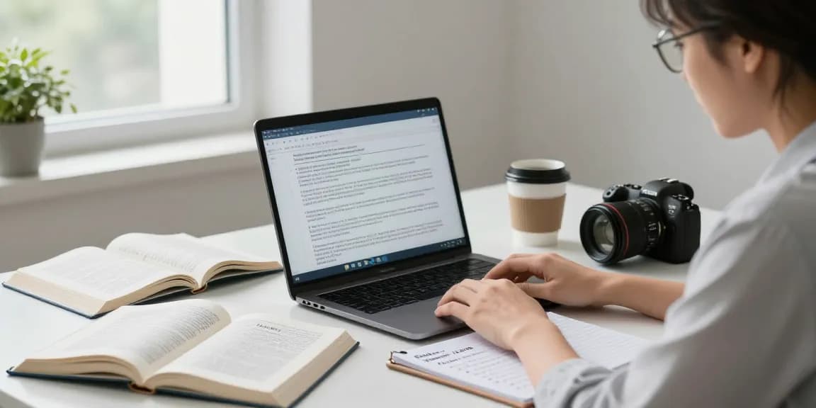 Researcher analyzing legal texts and notes on statute 123B in a modern office.