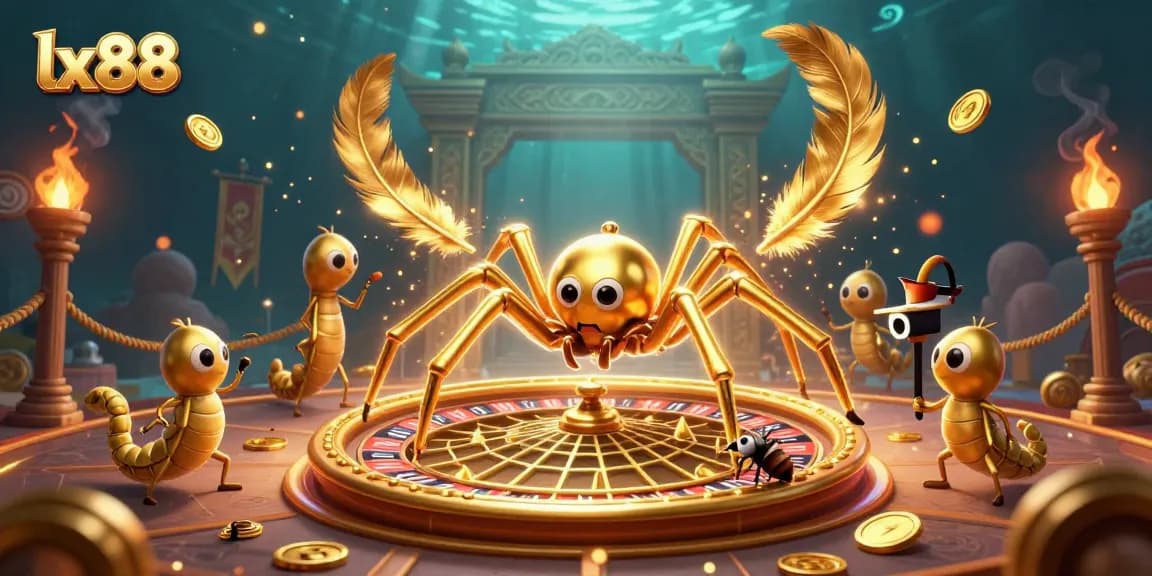 Bet on thrilling spins at lx88 with our golden spider roulette scene showcasing rich gambling elements.