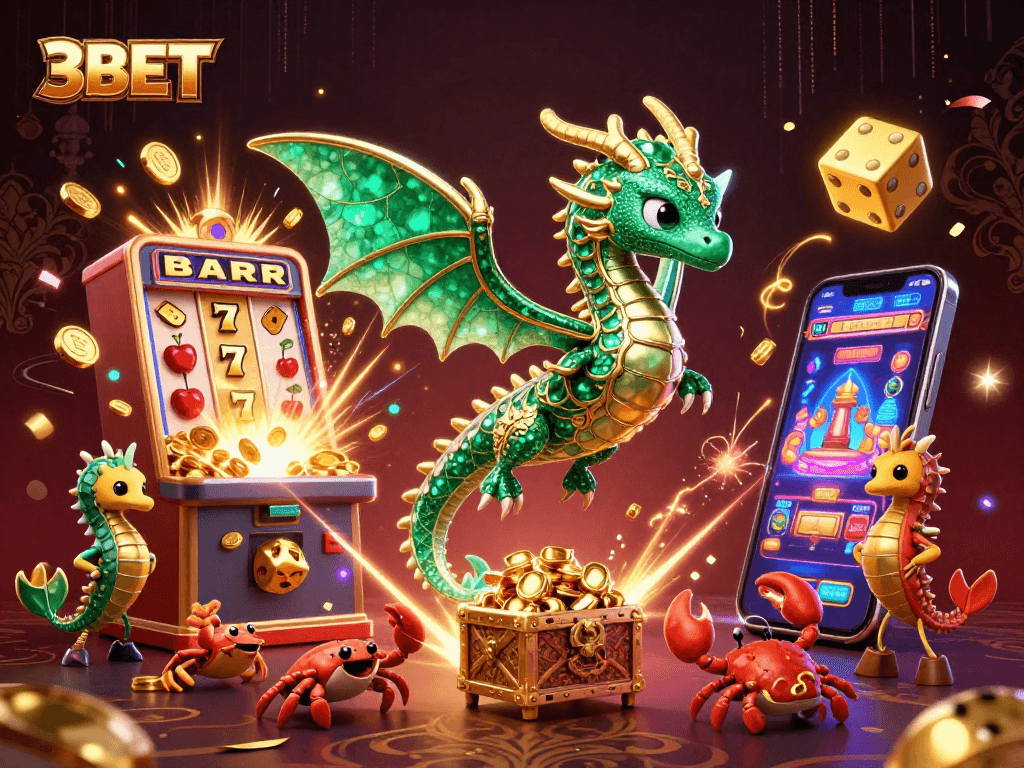 Engage with thrilling 3BET slot games featuring a vibrant, dynamic casino scene.