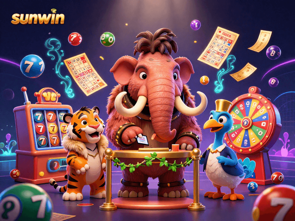 Engage with sunwin's fun, thrilling casino atmosphere featuring a mammoth bouncer and vibrant games.