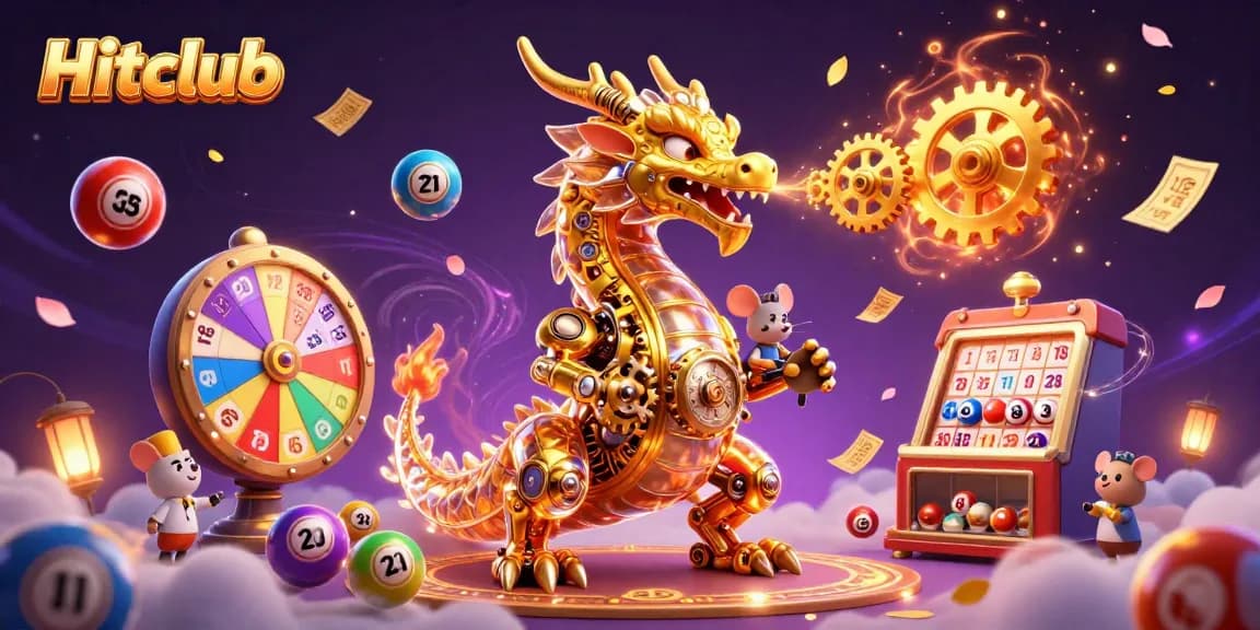 Experience thrilling moments at Hitclub with vibrant lottery balls and captivating gold dragon action.