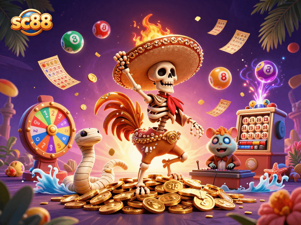 Experience thrilling lottery excitement with sc88’s vibrant 3D carnival scene bursting with energy.