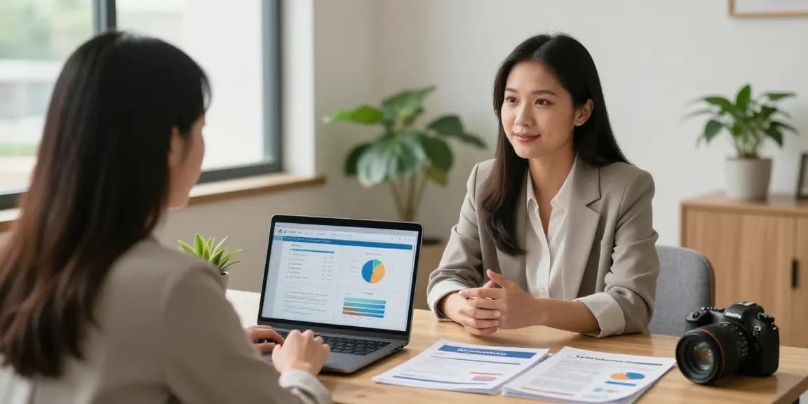 Consultant explaining credit consolidation solutions to a client at https://credit-consolidation.ca in a warm, inviting office space.