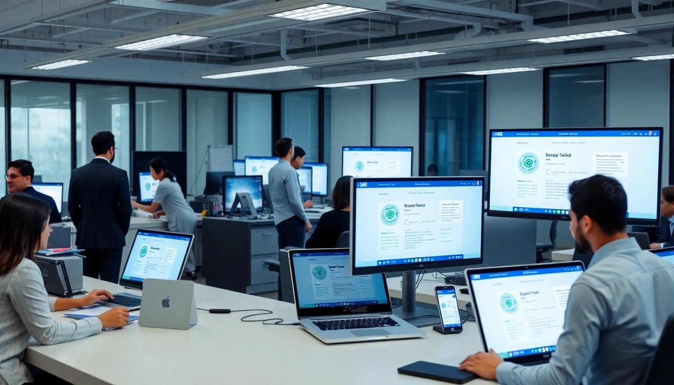 在现代工作空间中展示的快连下载应用界面，面向多样化用户。