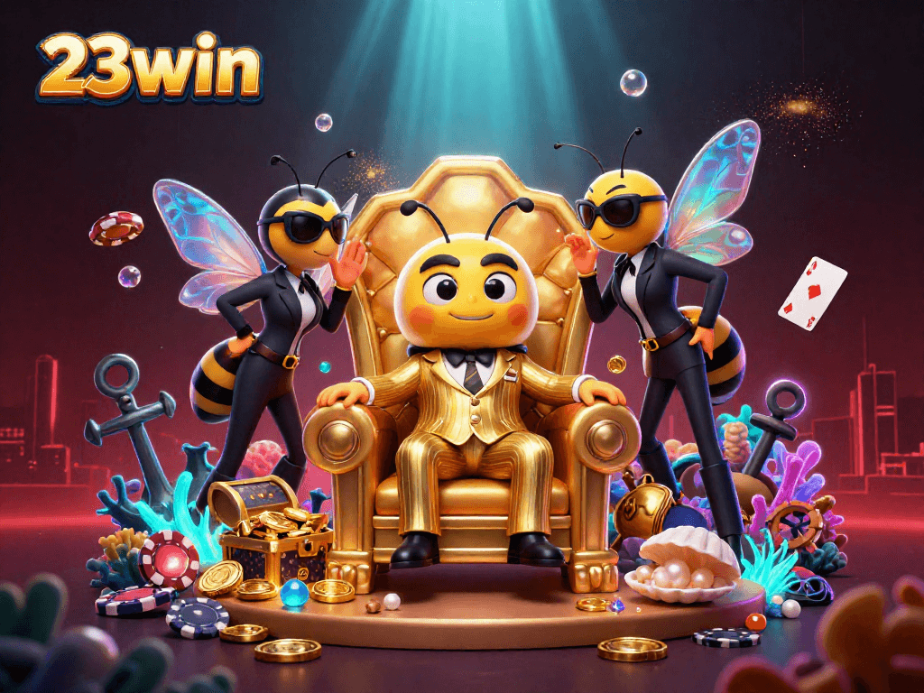 Experience thrilling moments with 23win's captivating poker scene, featuring lively characters and rich casino elements.