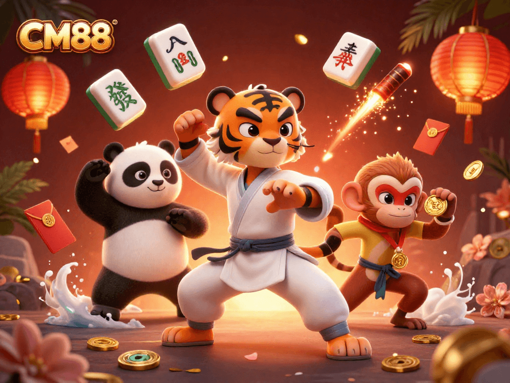 CM88 gamers engaging with lively casino elements in an immersive and vibrant scene.