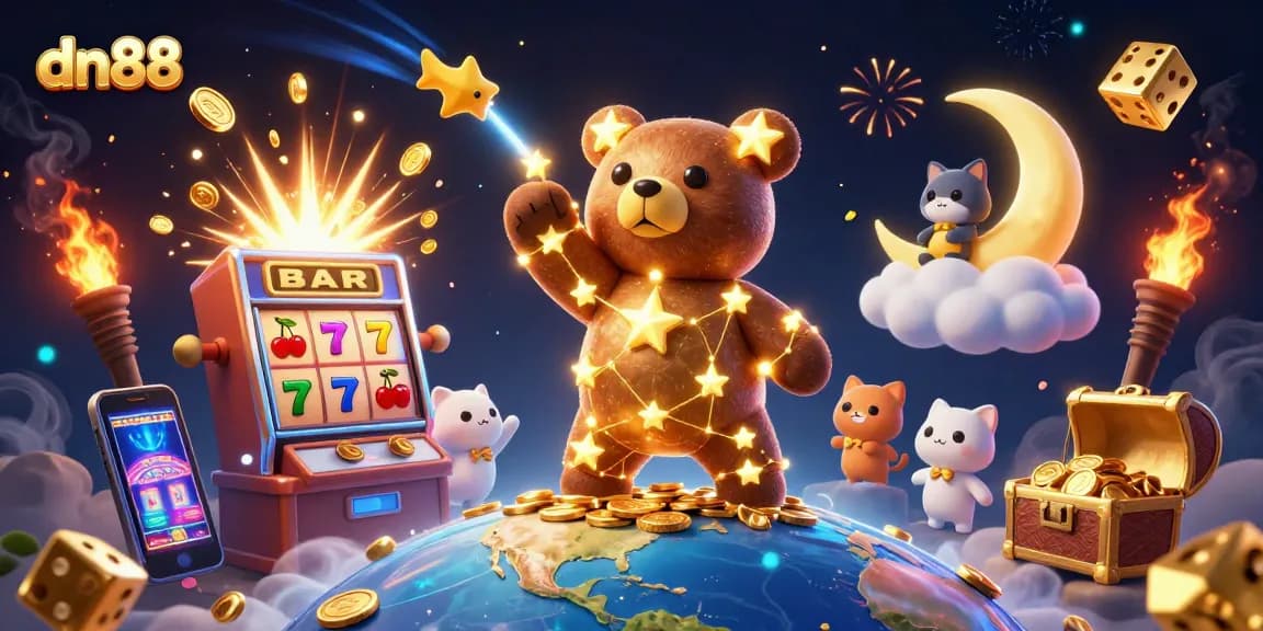 Spin jackpots at dn88 with golden constellations and vibrant casino elements.