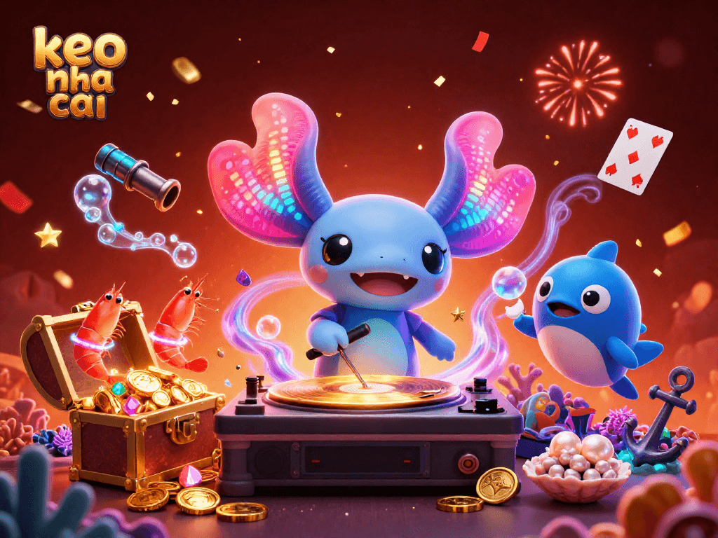Spin exciting keo nha cai games with a vibrant underwater DJ party illustration.