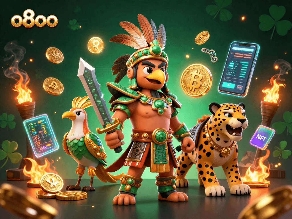 Engage in thrilling gameplay with o8oo while immersing in a lavish casino atmosphere depicted through dynamic characters and vibrant casino elements.