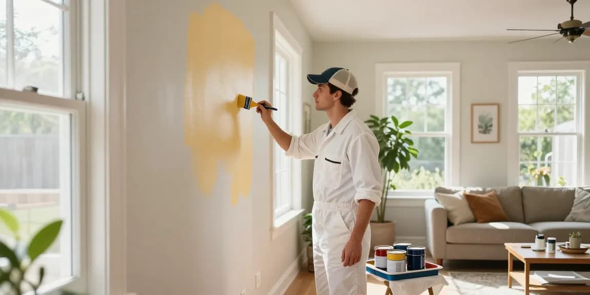 Professional lincoln painter applying fresh paint in a bright living room, showcasing craftsmanship and transformation.