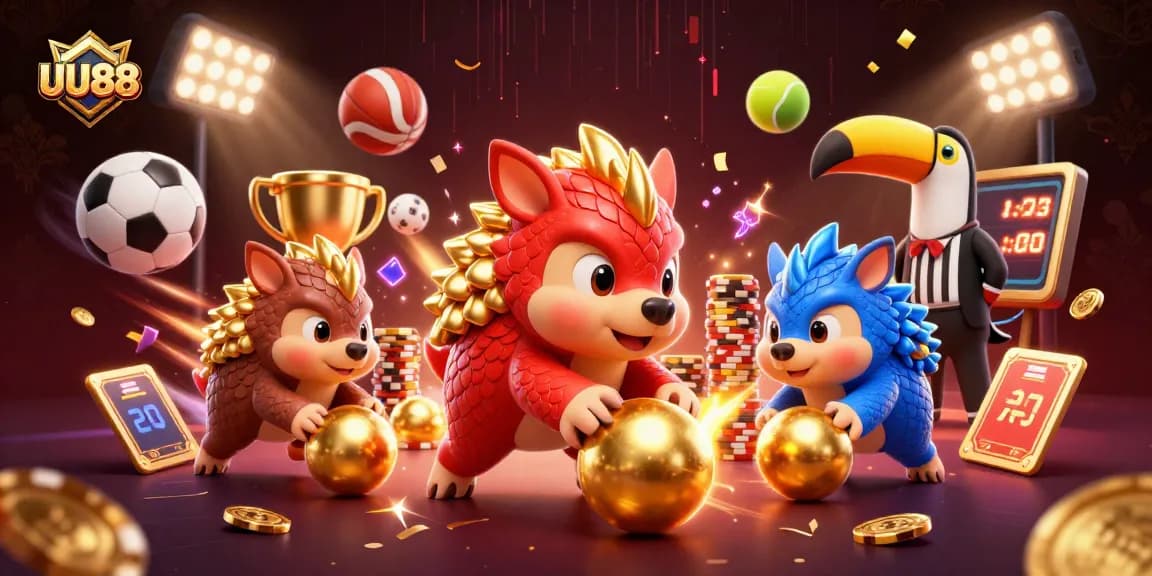 Witness the thrilling rivalry between pangolins in UU88, rolling into poker chips with sports elements around.