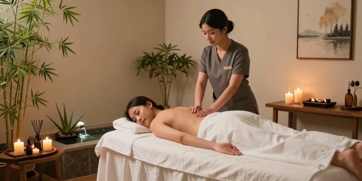 Relaxing 안산출장마사지 treatment scene in a tranquil wellness retreat with soothing decor.