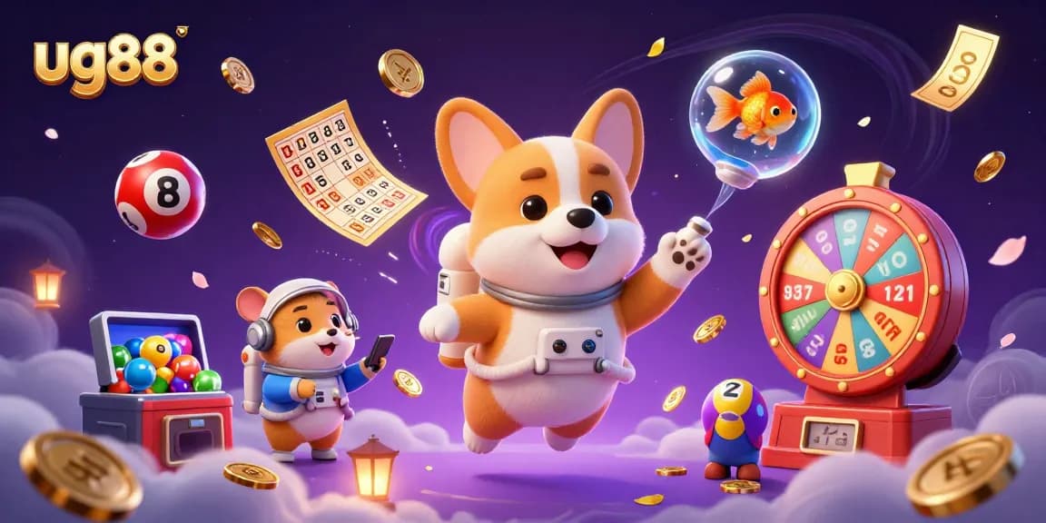 Engage in exciting games at ug88, featuring a captivating space casino scene with animated characters.
