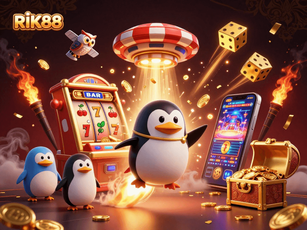 RIK88 offers thrilling online gaming with vibrant characters and action-packed casino elements.