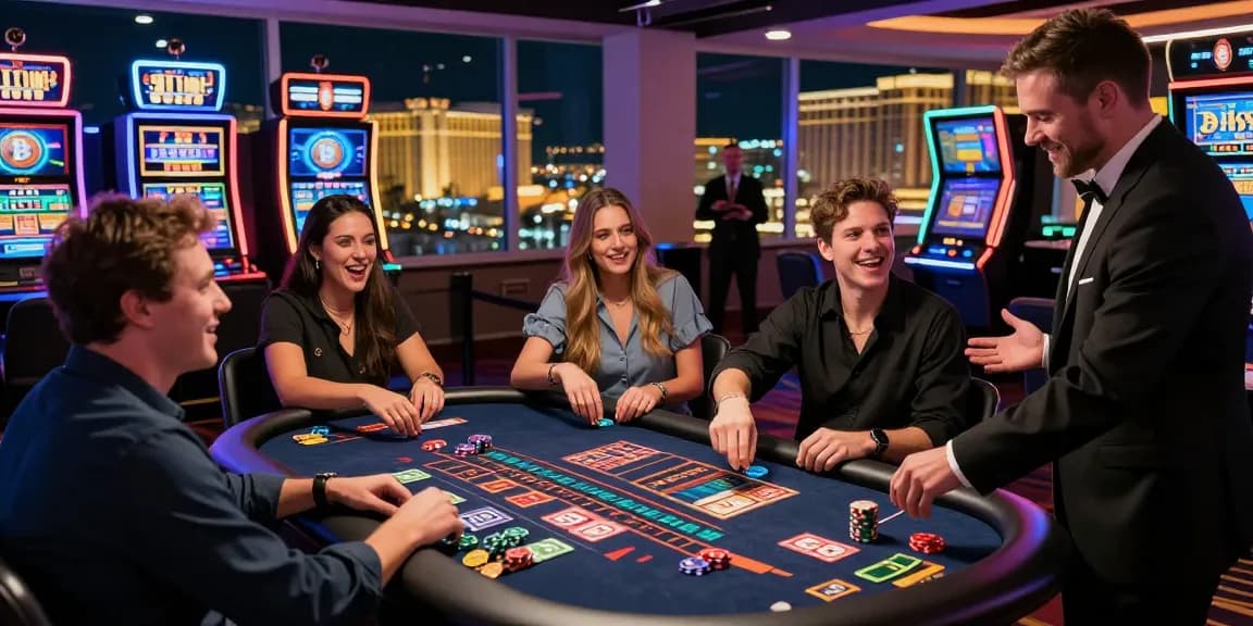 Players enjoying a lively casino with cryptocurrency, featuring seanbowieforaz integrations and vibrant nightlife.
