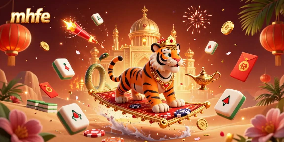 Win big at mhfe with colorful casino games featuring a tiger sultan and golden palace.