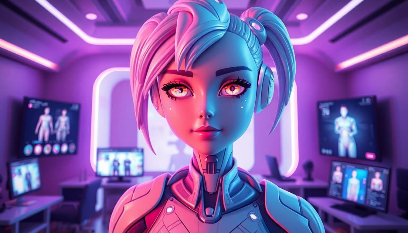 Engaging NSFW character AI visually portrayed in a customizable virtual setting with ambient lighting.