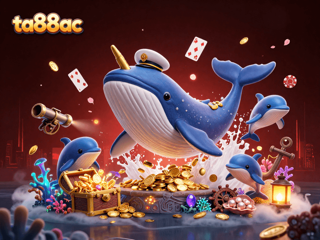 Join the fun at ta88ac with a whale breaching in a sea of coins and playful dolphins!