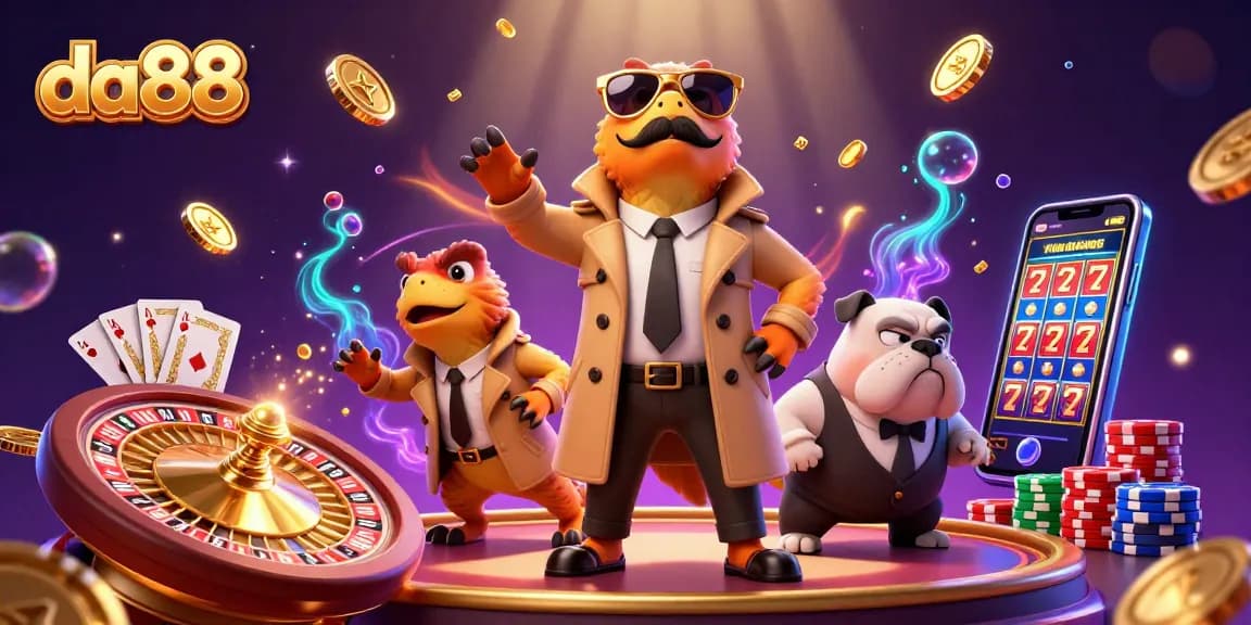 Experience the excitement of da88 with raptors in a trench coat entering a casino lounge.