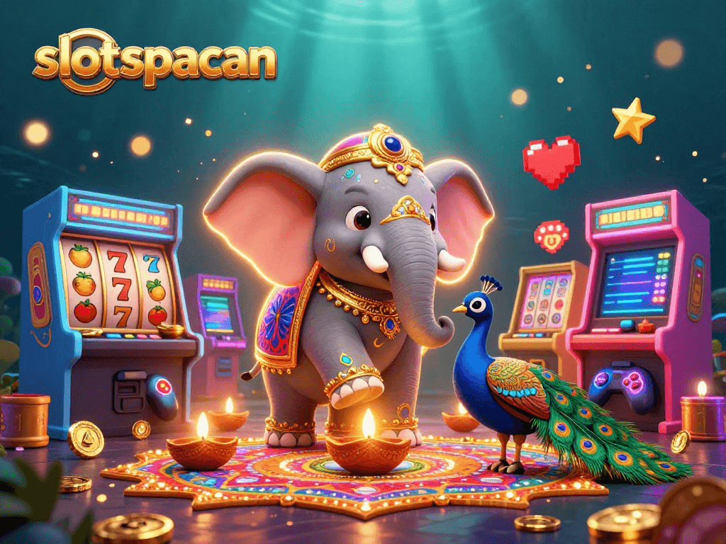 Spin to win with slot spaceman in a vibrant, colorful casino scene full of jackpot excitement.