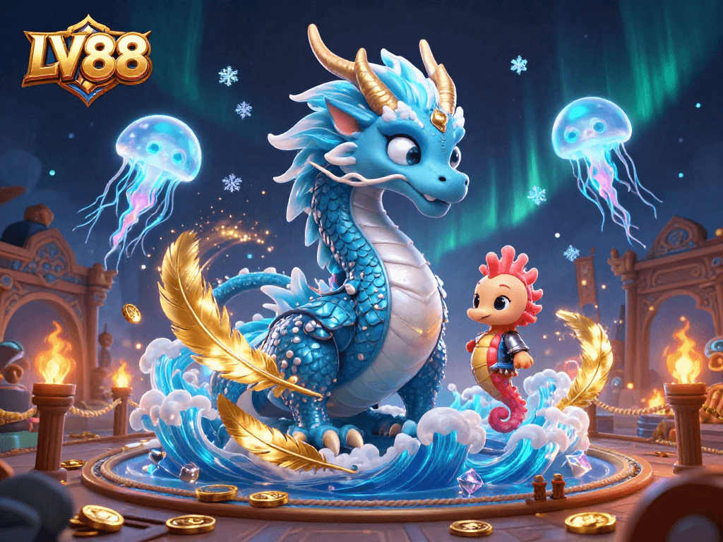 Engage with LV88's thrilling adventure in a vibrant 3D casino illustration.
