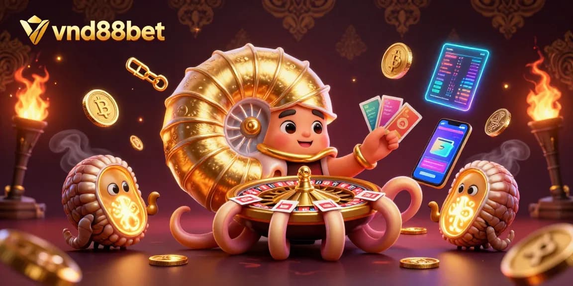 Engage with vnd88bet's dynamic crypto casino scene featuring a nautilus roulette wheel.