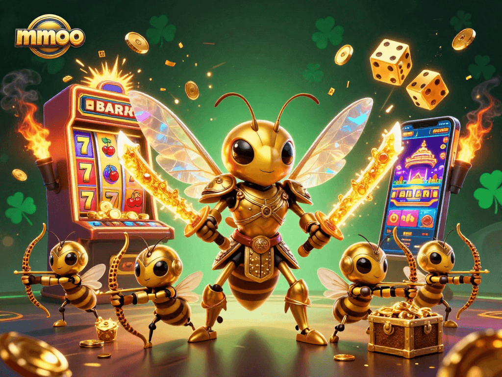 Engage in thrilling mmoo adventures with golden hornet samurai in a vibrant casino atmosphere.