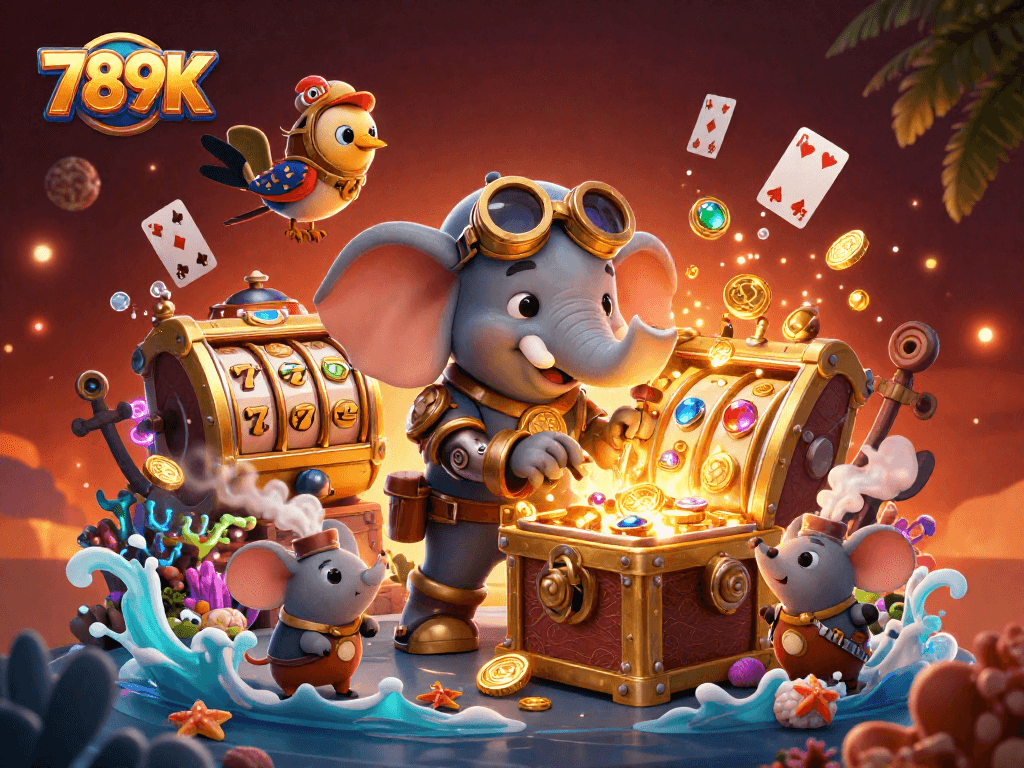 Experience thrilling gameplay at 789K with a vibrant steampunk-themed slot machine scene.