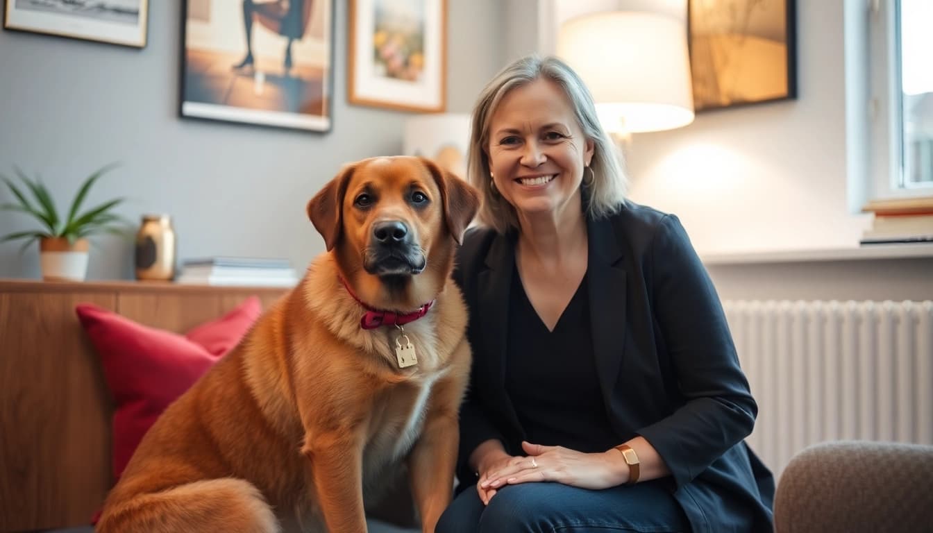 Therapist and therapy dog supporting clients as a Sydney psychologist in a welcoming environment.