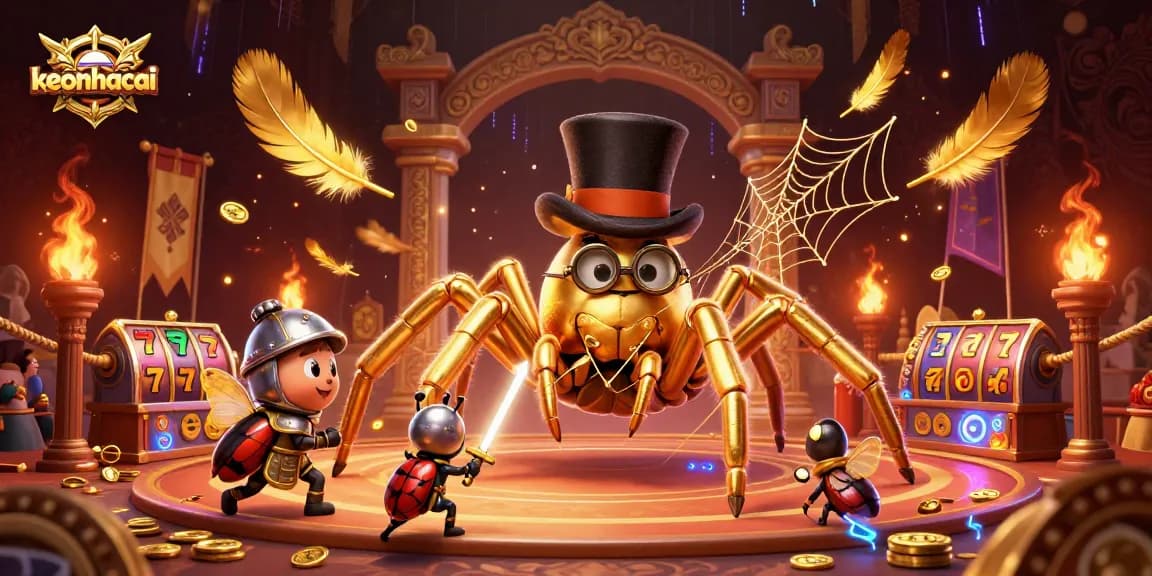 Engage with the thrilling keonhacai casino scene featuring a giant tarantula and beetle knight.