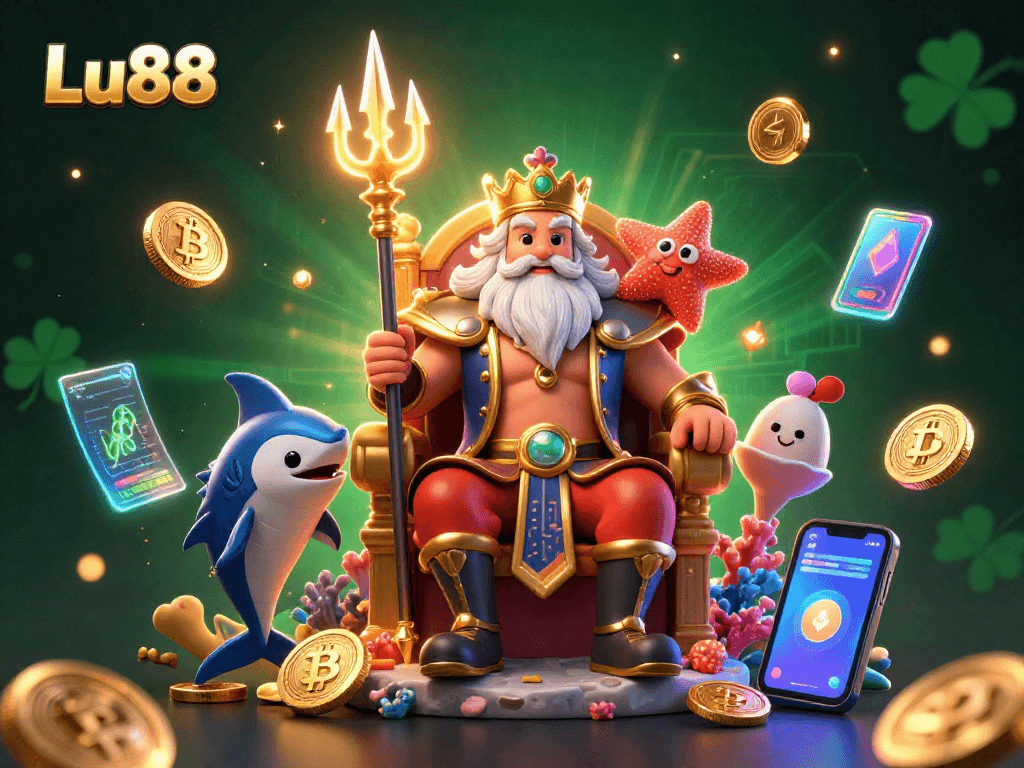 Spin the reels with Lu88, experiencing vibrant games in a tropical underwater casino.